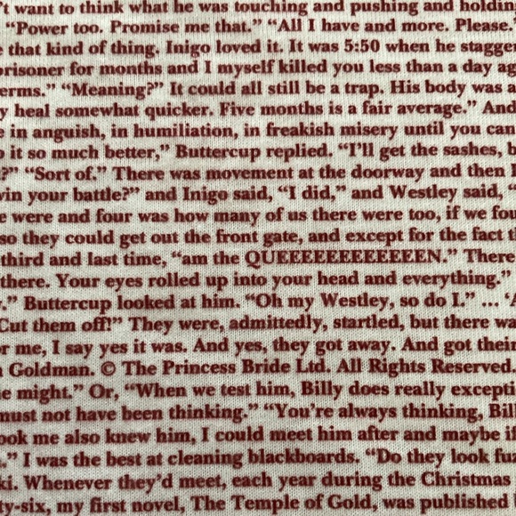 T-shirt. PRINCESS BRIDE transcript T-shirt (never worn),movie lyrics - Picture 6 of 12